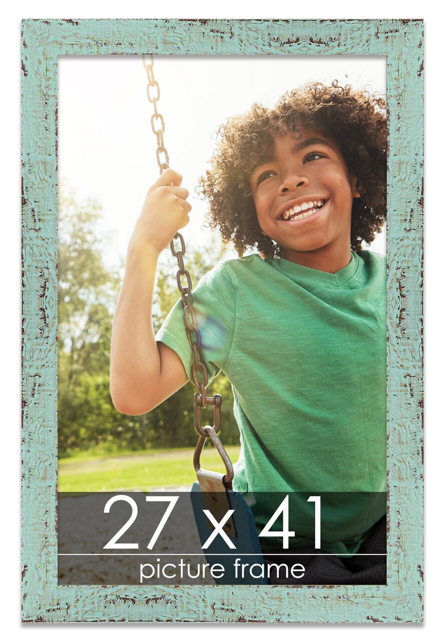 Photo Size Shabby Chic Green Picture Frame - UV Acrylic, Foam Board Backing, Hanging Hardware